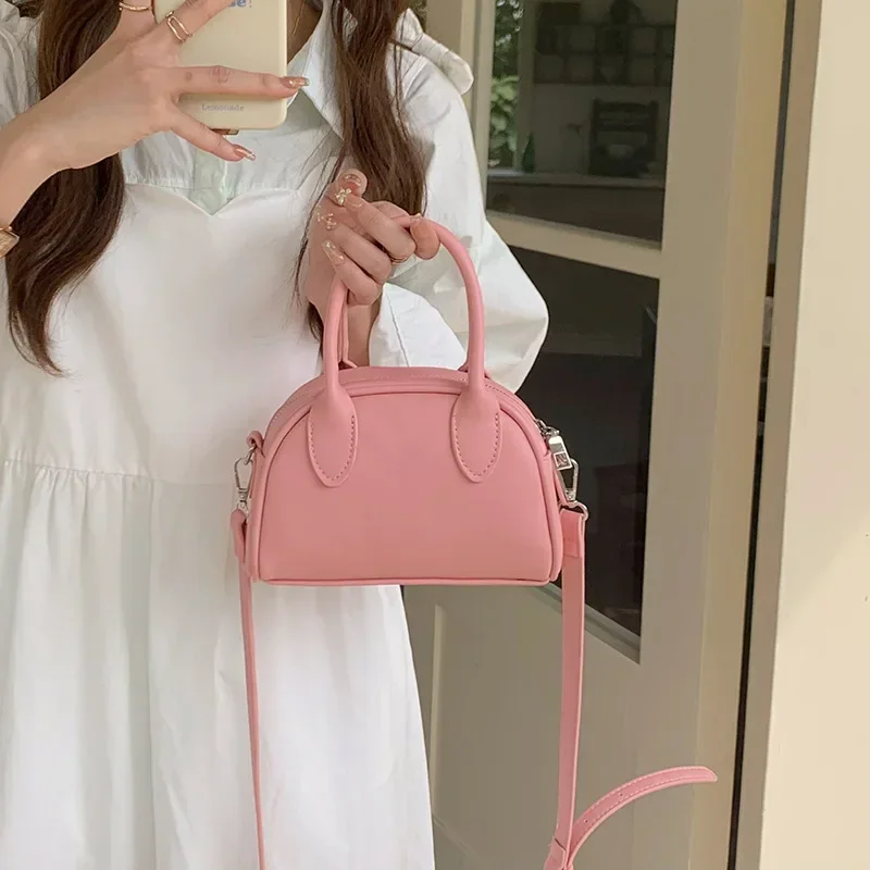 Sweet Cute Handbags for Women Pu Leather Letter Pink White Boston Crossbody Bag New Vintage Elegant Bowling Shoulder Pillow Bag