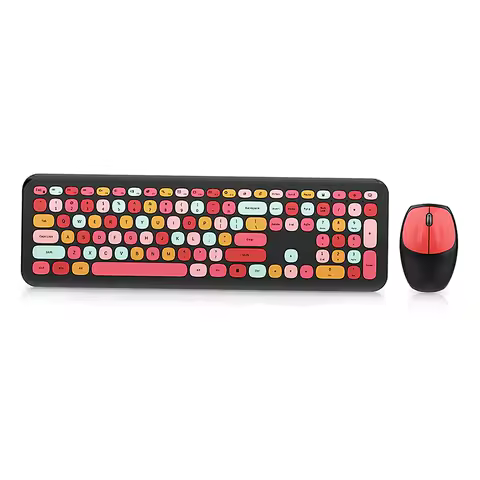 Color Keyboard Mouse Combo Wireless 2.4G Mixed Color 110 Key Keyboard Mouse Set with Round Punk Keycaps for PC Desktop