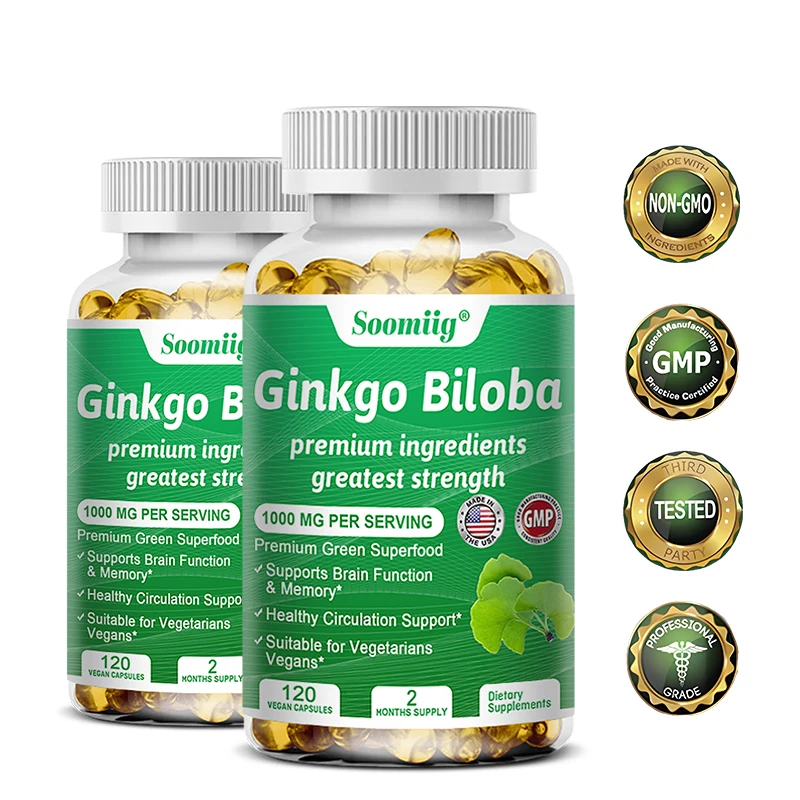 Premium Ginkgo Leaf Capsules - Promotes Brain Function and Memory, Supports Blood Circulation, Antioxidants Vegetarian