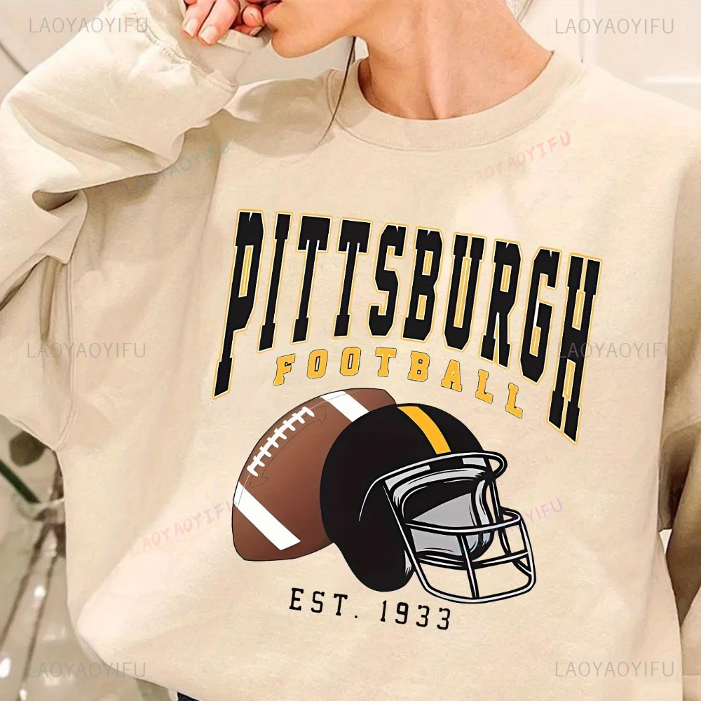 Pittsburgh Football Est.1933 Casual Pullover Sweatshirt Crew Neck Long Sleeve Slight Stretch for Adults for Outdoor Enthusiasts