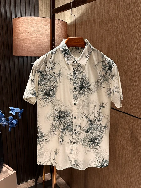 

Новая модная мужская рубашка в китайском стиле с коротким рукавом, шелковая, с цветочным принтом, дышащая, легкая, летняя, повседневная, для молодежи