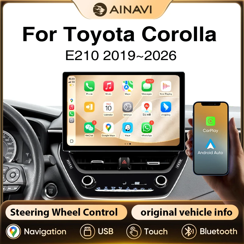 Radio para Auto AINAVI para Toyota Corolla E210 2003-2020, 2Din, Bluetooth, Carplay Inalámbrico, Android Auto, Pantalla Carplay, Radio para Coche, Sistemas Inteligentes para Auto, BT, USB, FM, 4G, GPS, SWC, 13.1 pulgadas