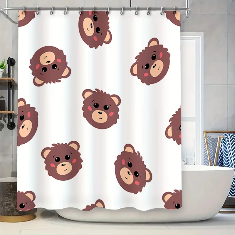 

Очаровательная детская занавеска для душа с животным узором, декор для ванной комнаты с принтом коричневого медведя для домашнего использования, белые тканевые занавески для душа с крючком