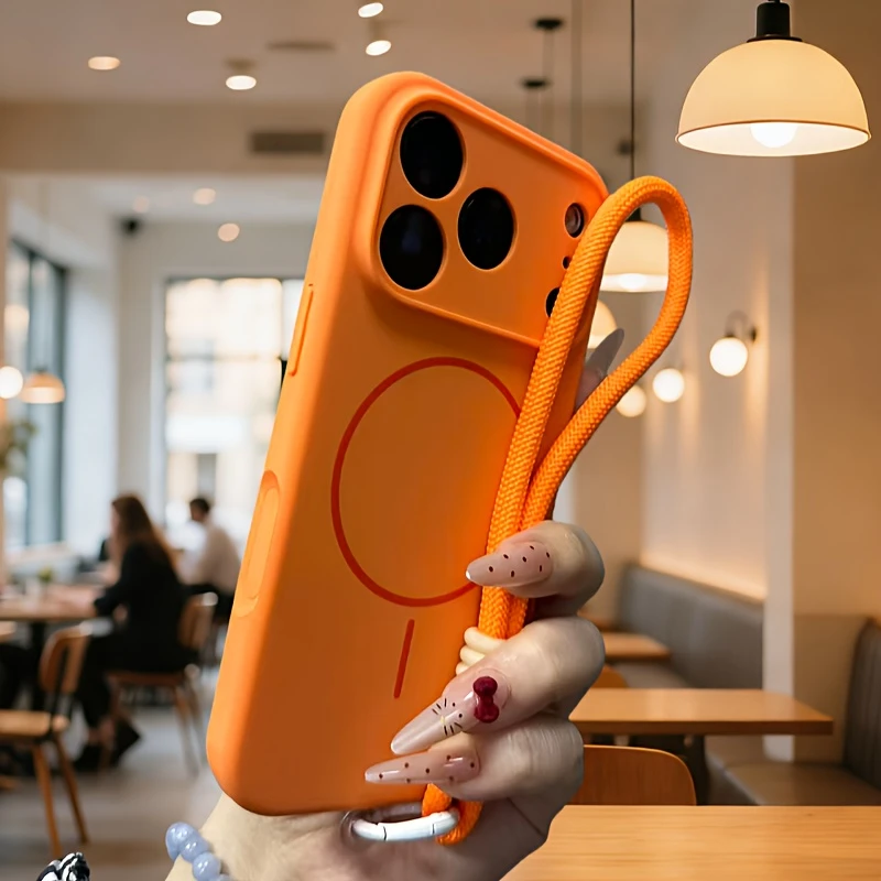 Coque de téléphone en silicone liquide pour iPhone 17 Air 12 13 14 15 16 17 Pro Max avec chargement magnétique sans fil MagSafe et cordon de suspension