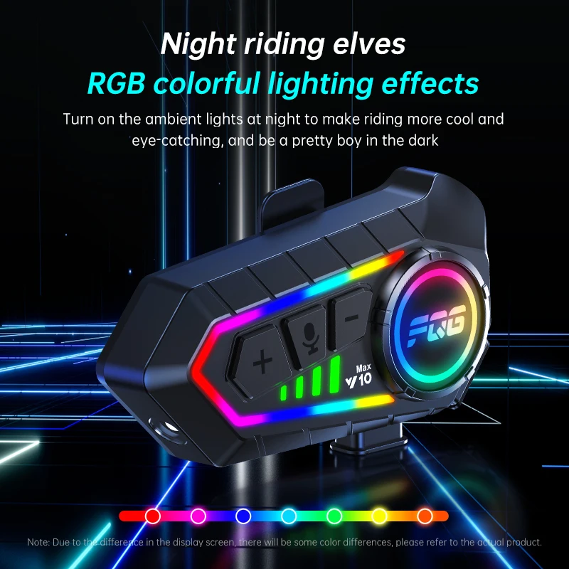 

Y10 MAX Motorcycle Helmet Intercom Wireless Bluetooth Headset Intelligent Noise Reduction Earphone with RGB Ambient Light