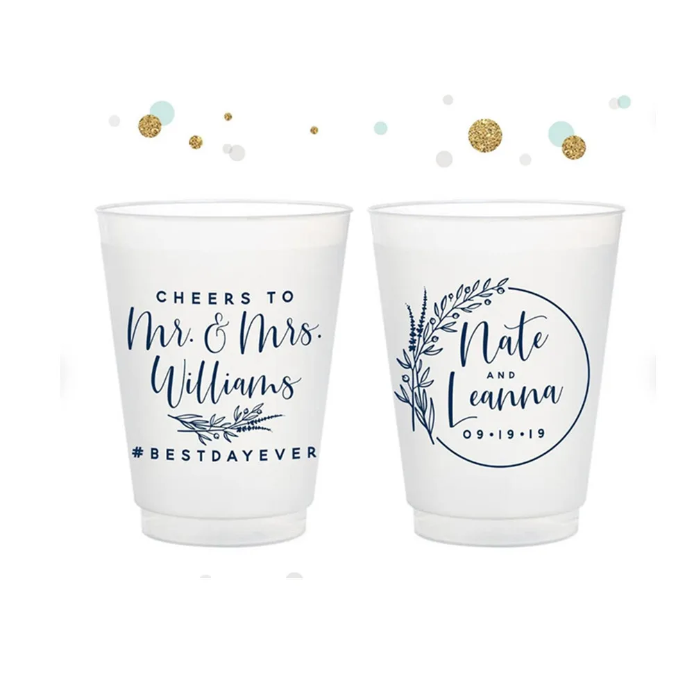 

Cheers to The Mr and Mrs - 12oz or 16oz Frosted Unbreakable Plastic Cup - Custom - Bridal Wedding Favor, Wedding Cup, Party