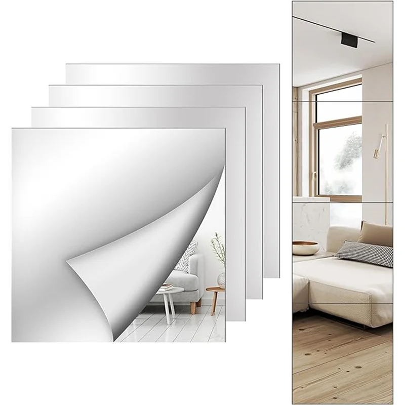 

4pcs 25*25cm Mirror Wall Sticker Acrylic Wall 3D Self-adhesives Mirror Home Decorations Wall Tile Soft Plastic Mirror Sheet