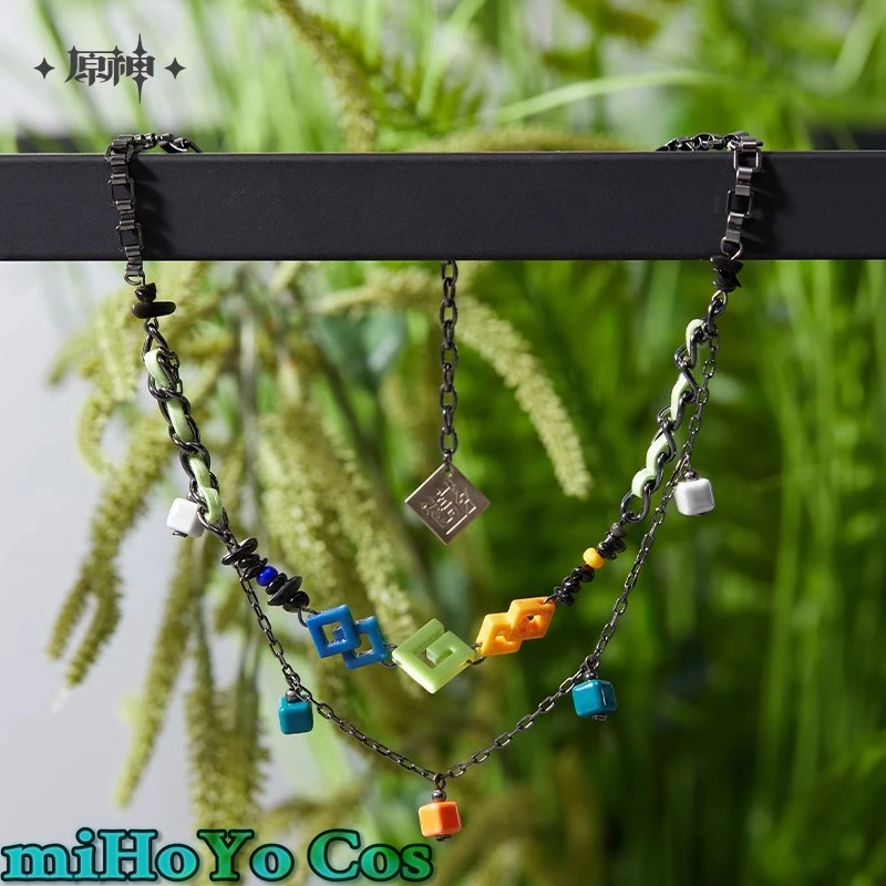 [Genuino] juego Genshin Impact Kinich tema impresión serie doble capa collar corto Cosplay Anime dibujos animados cadena cuello