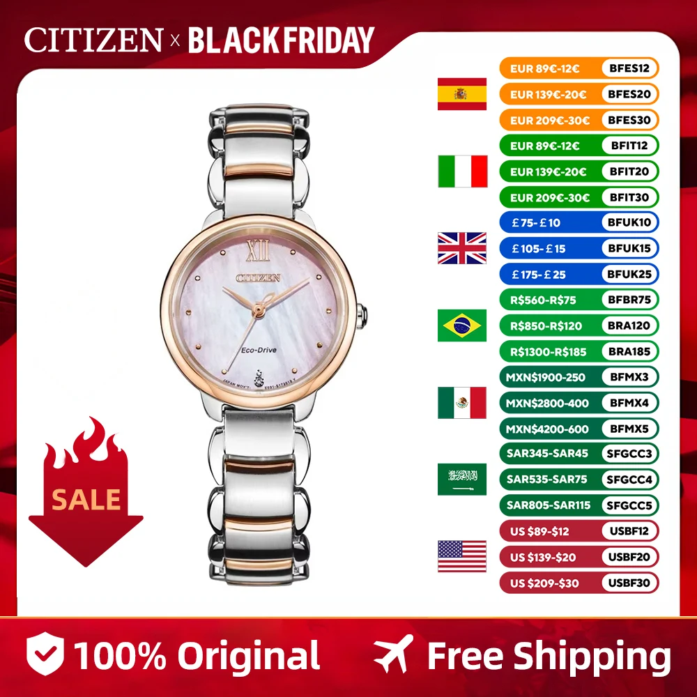 CITIZEN Women's Watch brand watch Business Leisure 5Bar Waterproof  quartz watches EM0924-85Y