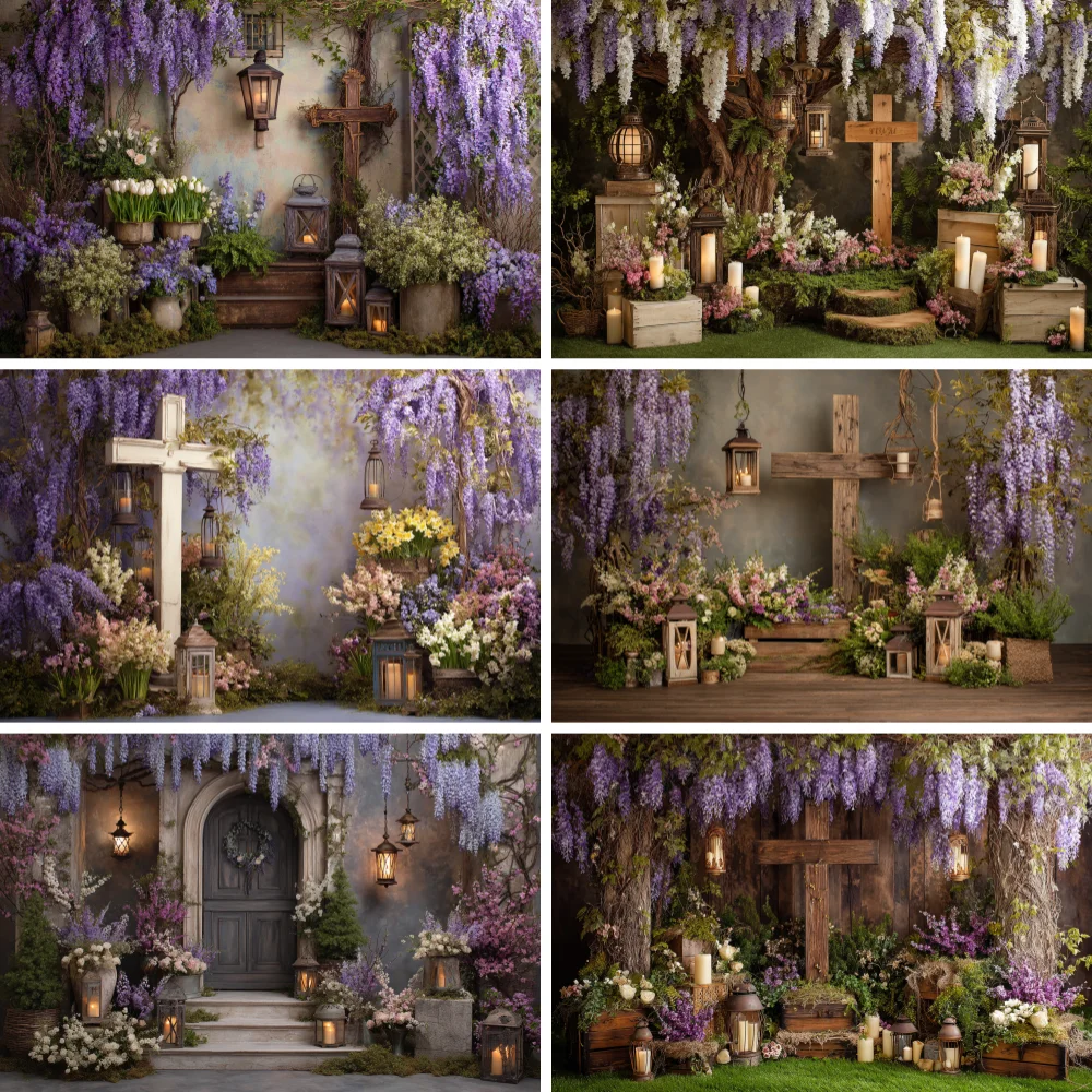 

Photography Background Retro Cross Flower Pray Baptism Decoration Newborn Photo Backdrop Party Studio Banner Background