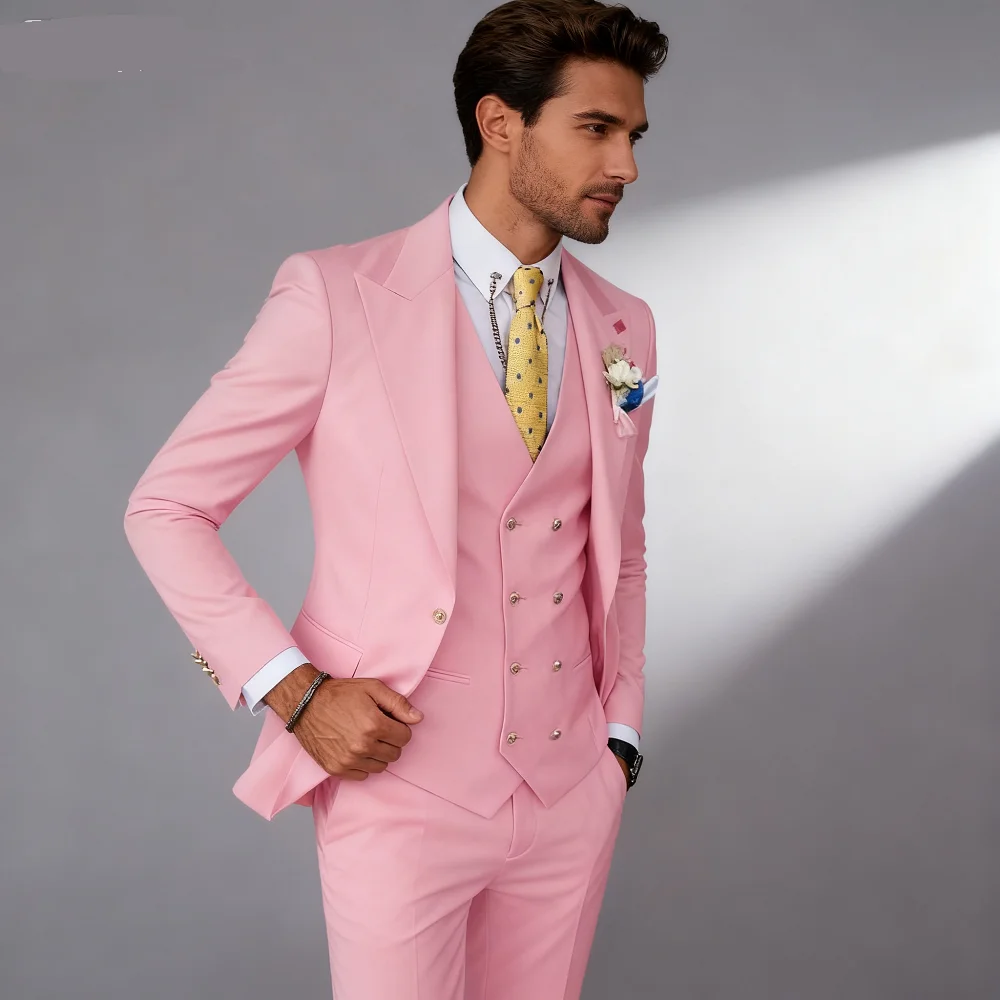 

Men's Smart Casual 3 Piece Peak Lapel Single Breasted Wedding Tuxedo Slim Fit Formal Best Man Groom Costume Homme