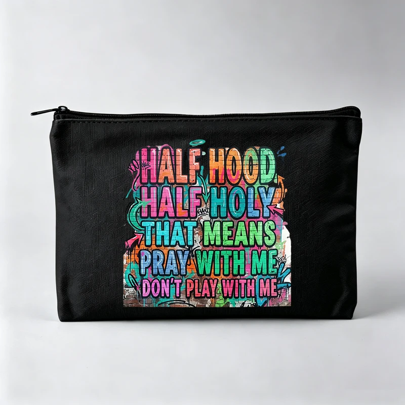 Women's Slogan-style Graphic Makeup Bag, Urban Streetwear Cosmetic Pouch for Daily Use
