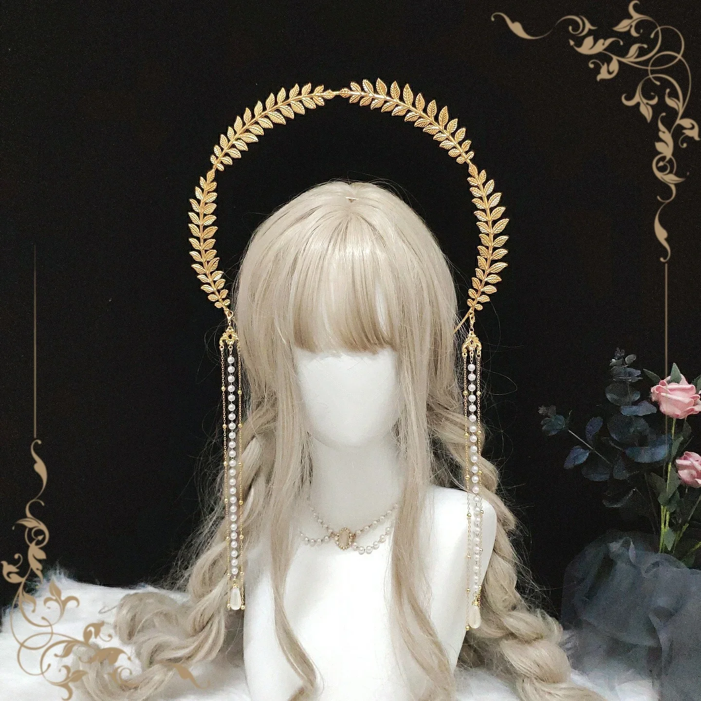 Bandeau gothique Lolita Halo, déesse reine Anna, collier d'ange, ornement de cheveux, couronne de laurier, accessoires de casque Baroque