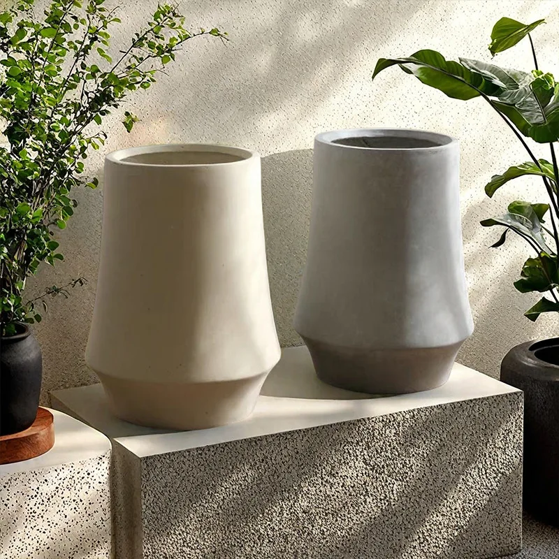 Retro large floor-to-ceiling flower pot, home handmade gypsum stone flower ware, simple extra large round flower pot.