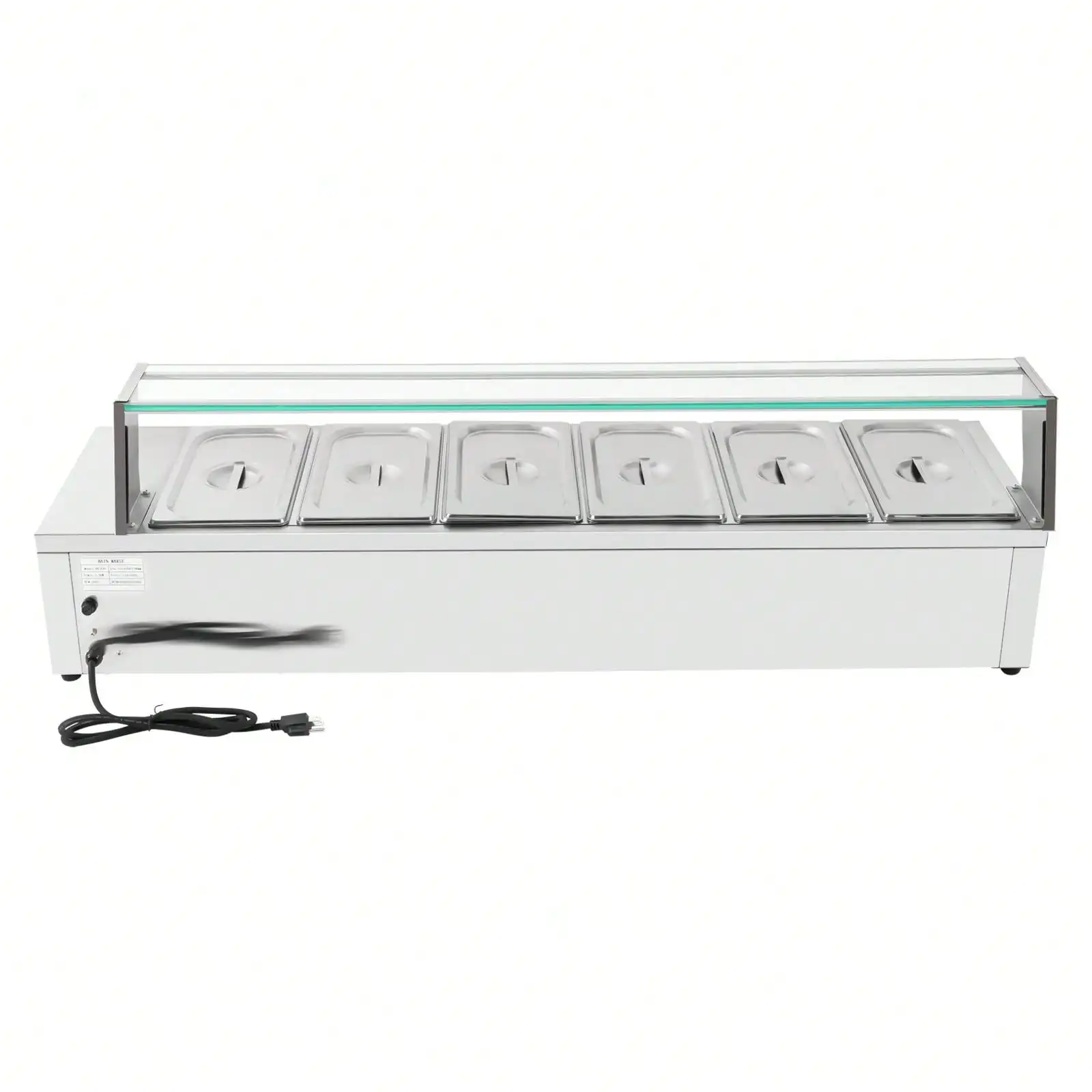 110 فولت باين ماري جهاز تسخين الطعام 6 مقلاة × 1/3 GN، طاولة بخار طعام تجارية من الفولاذ المقاوم للصدأ بعمق 6 بوصة، 1200 وات