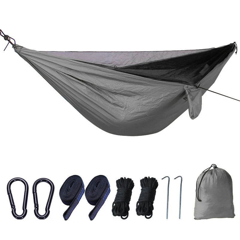 Camping Hammock 2.7x1.4m Lightweight Hanging Anti-Mosquito Net Hammocks Tree Straps Swing Backpack Backyard Rocking Chair