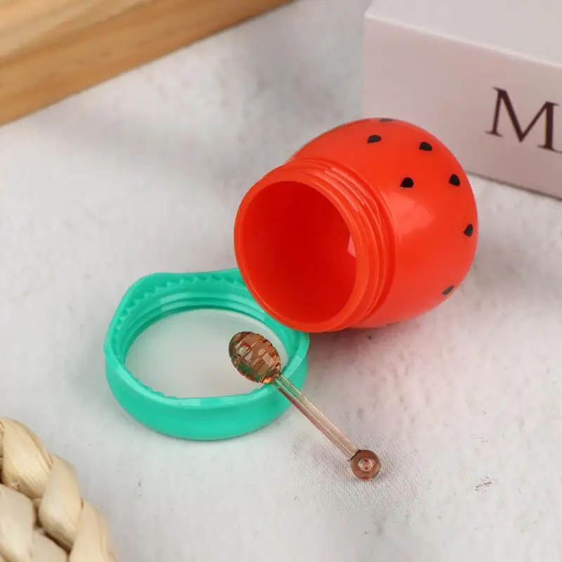 1 Stück Niedlicher Wassermelonen-Lippenbalsam-Behälter, Leeres Lippenmasken-Gefäß mit Mini-Honigstab, Lippenstift-Verpackung, Mini-Kosmetikspender – Detail 6