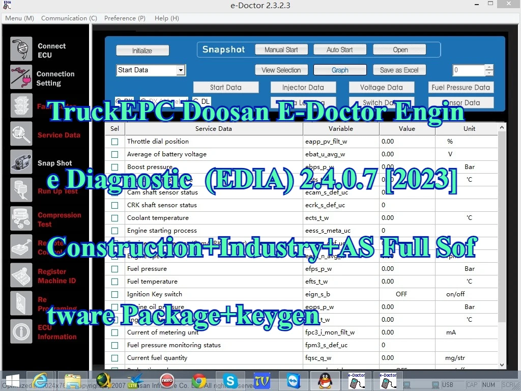 

TruckEPC Doosan E-Doctor Engine Diagnostic (EDIA) 2.4.0.7 [2023] Строительство+Промышленность+AS Полный пакет программного обеспечения+keygen