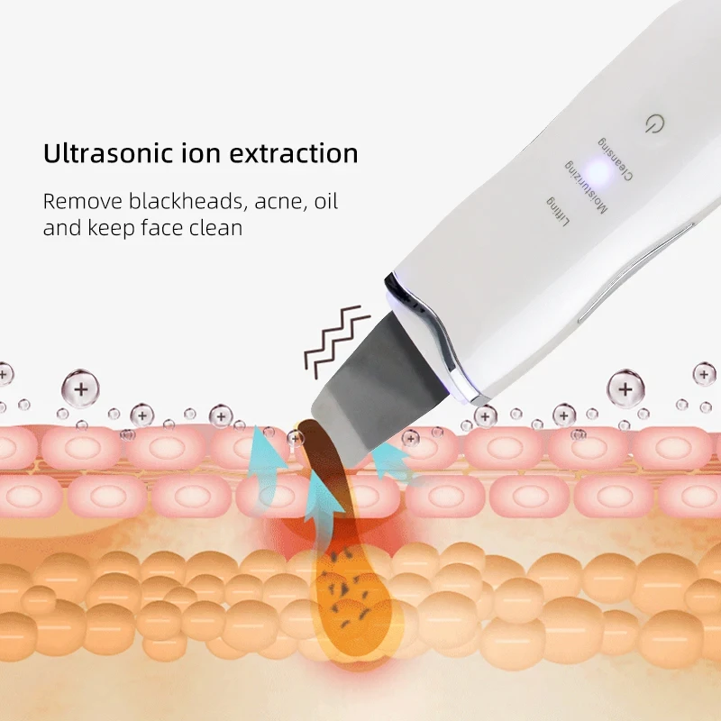 Scrubber ad ultrasuoni per la pelle Peeling Pala EMS Ion Pulizia profonda del viso Rimozione di punti neri Lifting del viso Peeling Pala Massaggiatore per il viso