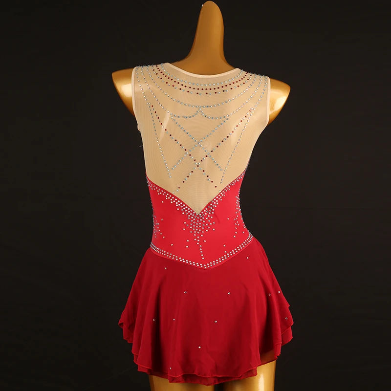 Figure Skating Dress red Women girl Ice Skating Dress Gymnastics Costume custom crystal rhinestone B254