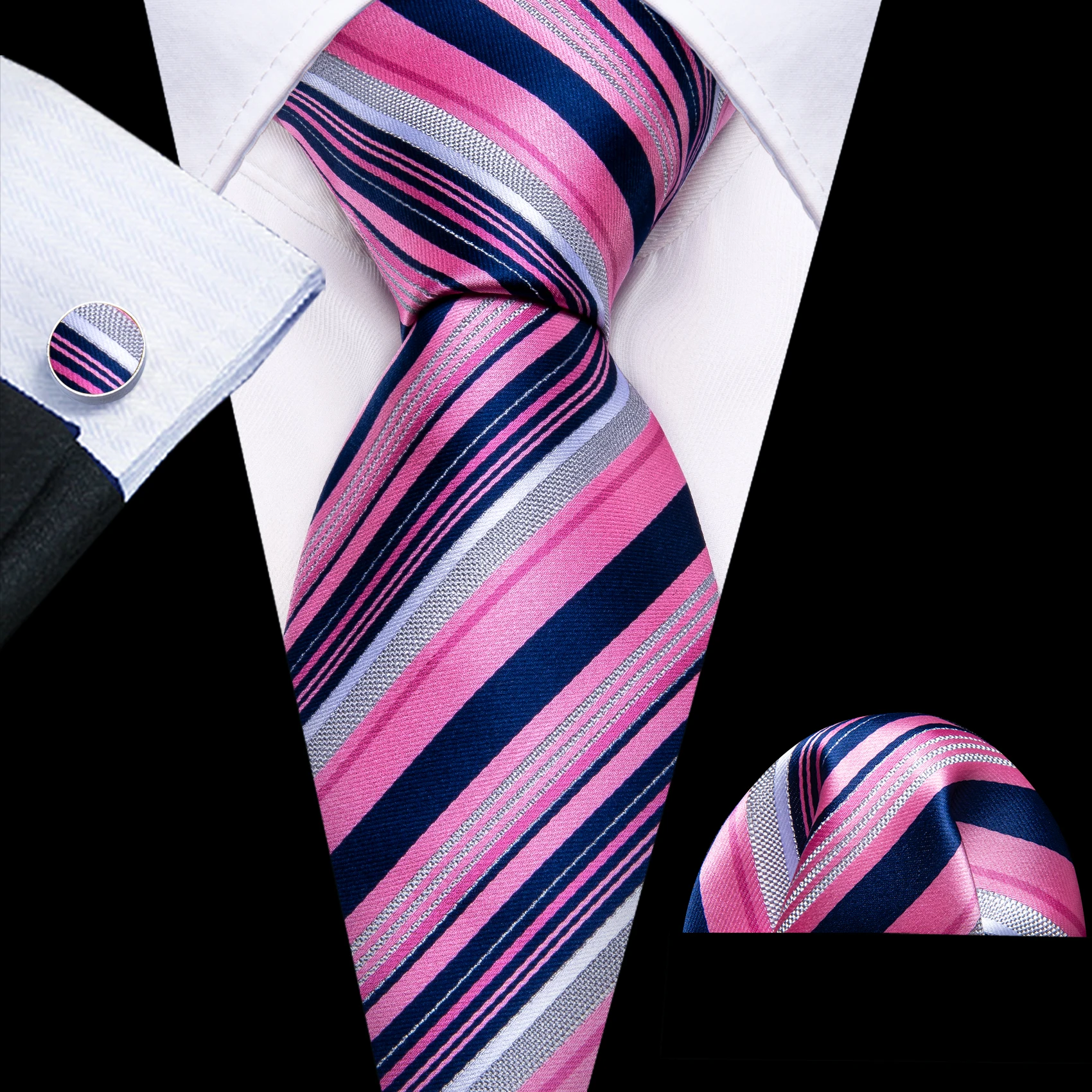 Barry.Wang Set Dasi Pria Jacquard Motif Semangka & Pink Persik dengan Penutup Saku dan Kancing Manset, Dasi Elegan untuk Pria, Pernikahan, dan Bisnis