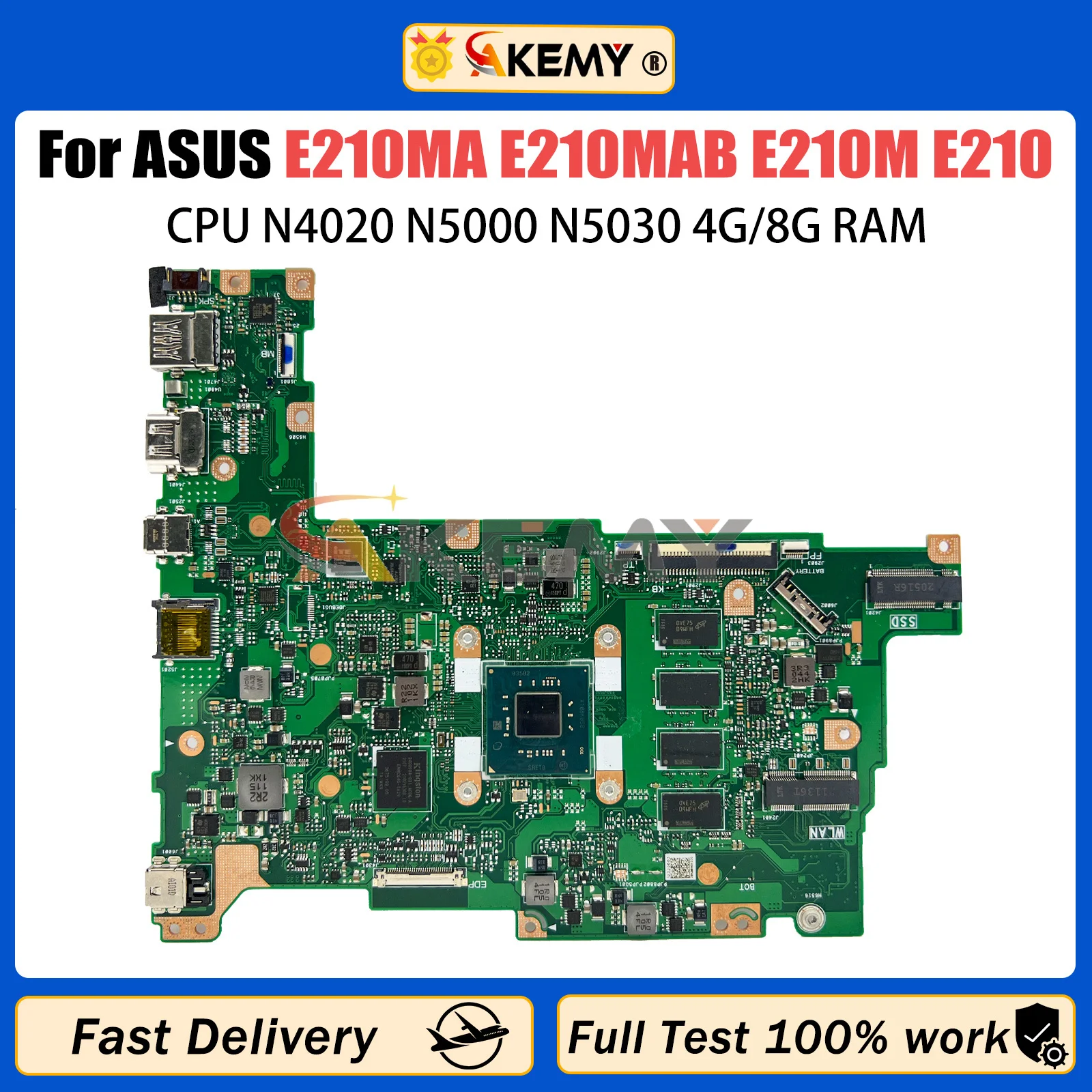 AKEMY E210MA Mainboard For ASUS Vivobook 12 E210MA E210MAB E210M Laptop Motherboard CPU N4020 N5000 N5030 4G/8G-RAM 64G/128G-SSD