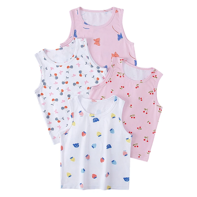 4-teiliges Set für Mädchen: Bequeme, vielseitige Weste für alle Jahreszeiten, süß bedrucktes Oberteil, lässiges ärmelloses T-Shirt für Kinder, Basic-Shirt – Detail 8