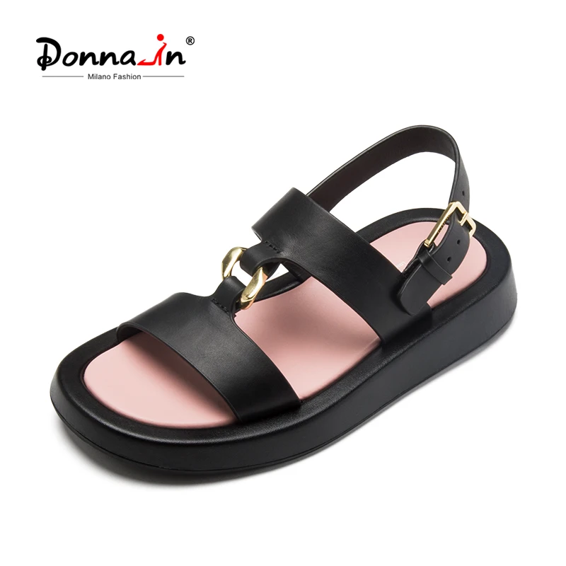 Donnain Platform Roman Sandals Women Natural Calfskin High Quality Golden Accessories Thick Sole Summer Beach Shoes Clearance