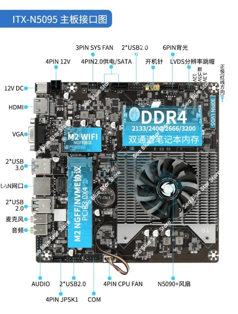 New N5095 Main Board Quad-core Integrated Nas Computer All-in-one Machine Mini Host Industrial Control Main Board DC12V