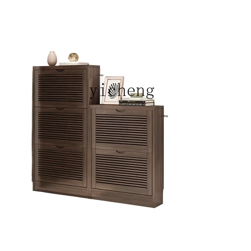 ZC ultra-thin shoe cabinet 17cm narrow door large-capacity tipping bucket cabinet solid wood porch shoe storage cabinet