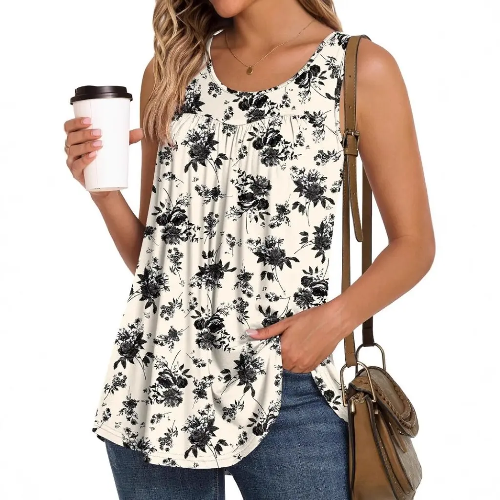 

Women's Casual Printed round Neck Sleeveless Vest Loose T-Shirt European American Popular Style for