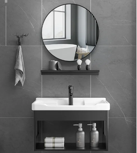 

Balcony Small Bathroom Cabinet Toilet Simple Small Apartment Household Wall-mounted Washbasin Cabinet with Mirror Combination