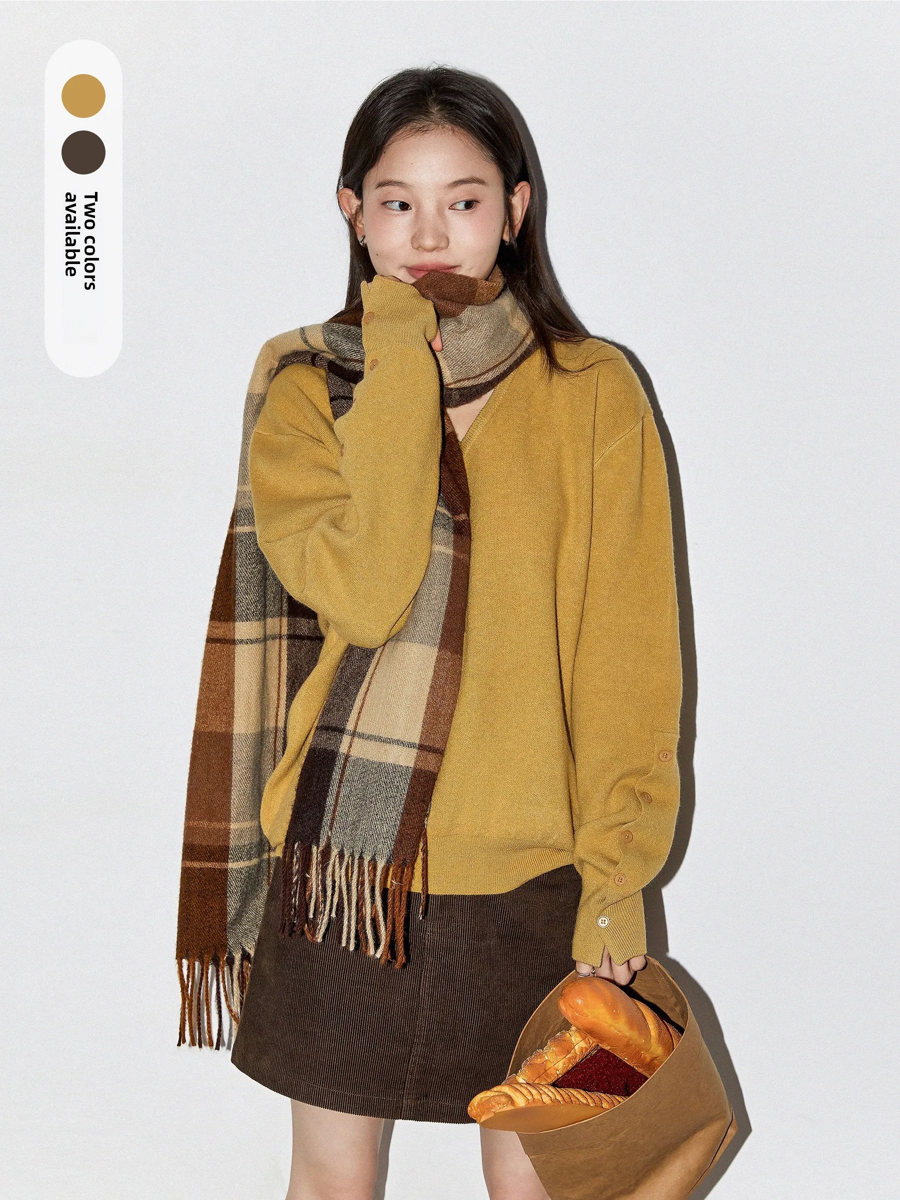 

CHICVEN простой свободный трикотаж с v-образным вырезом, женский теплый топ, зимний новый повседневный дизайн из полиэфирного волокна, длинный дизайн на пуговицах све