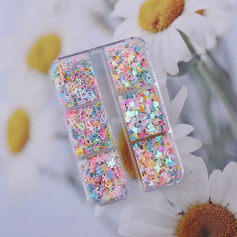 6 Grids Star Sequin Five-pointed Star Colorful Nail Art Charm Sparkle 3D Nail Rivet Nail Decoration DIY Manicure Accessories