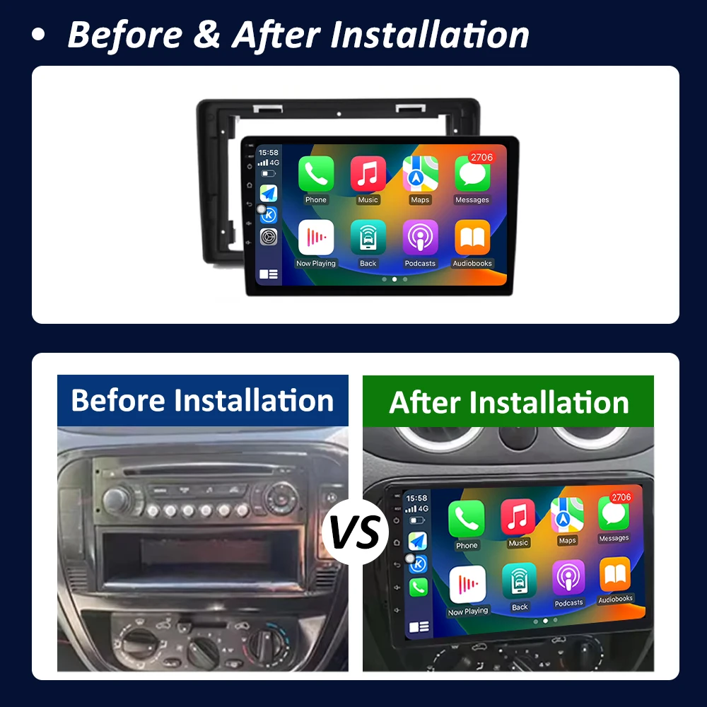 Android 16 Navigation GPS for Citroen C2 C3 2001 2002 - 2010 Car Radio Multimedia Player Cooling fan Head Unit WiFi QLED Screen