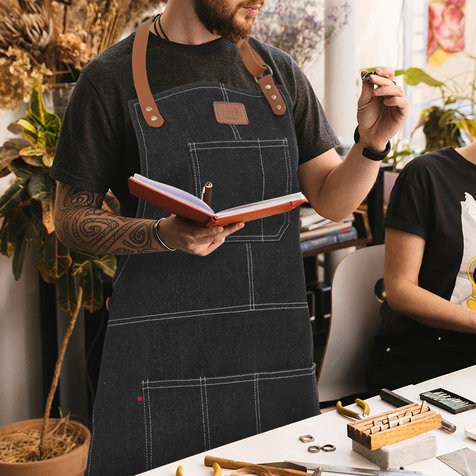 

Jean Apron for Home Men Baking Working Household Clothing Multi Purpose Cooking Gardening Chef Practical Easy Wear Denim