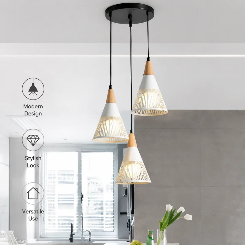 Pendant Light Modern Nordic Three Head Dining Room Fixture Iron Diamond Shade Adjustable Cord for Kitchen Bar Artful Chandelier