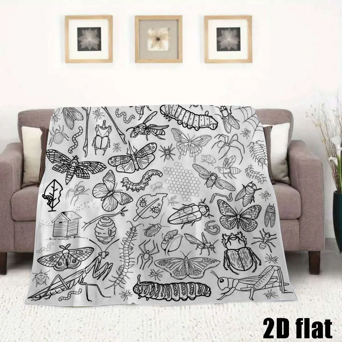 Sketch Educational Insect Wildlife Collection Design Throw Blanket Soft Flannel Sofa Lap Cover Cozy Rest Time Home Decor Gift