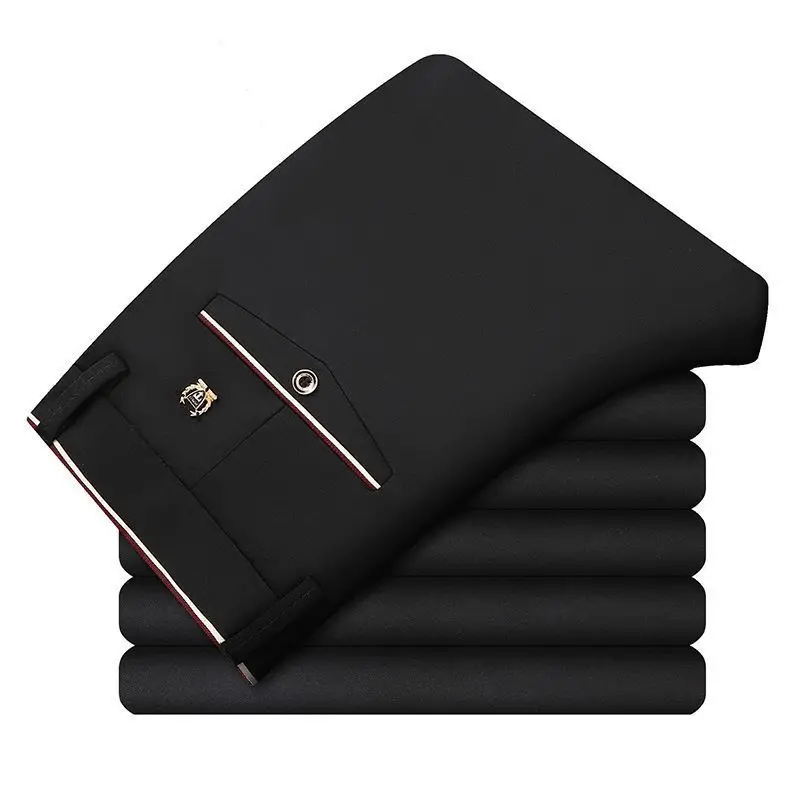 Men\'s Dress Pants High Quality Elastic Formal Suit Pants Business Casual Trousers Non-Iron Slim Fit Fashion Korean Black Blue