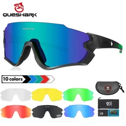 QUESHARK Men Women Polarized 5 Lens Set Cycling Sunglasses Sports MTB Bicycle Eyewear Riding Road UV Mirror Bike Glasses QE45