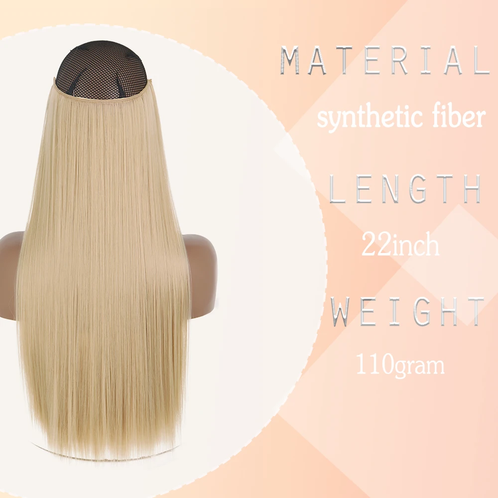 No Clips Hair Extensions Invisible Wire Long Straight Synthetic False Hair Piece 80cm Black Brown Blonde Hairstyle