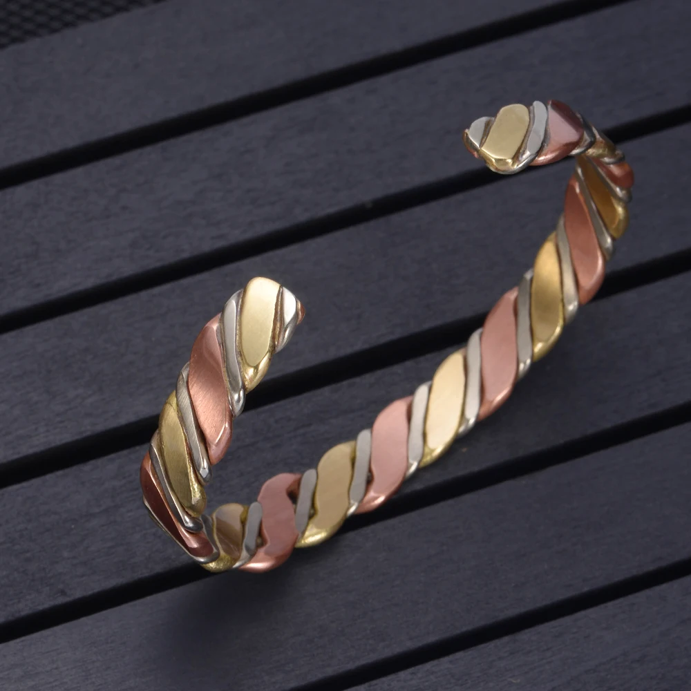 Vinterly Pure Copper Bracelets Female Magnetic Rose Twisted Adjustable Cuff High Magnets Bangle 8mm Resizable Women Gift Jewelry