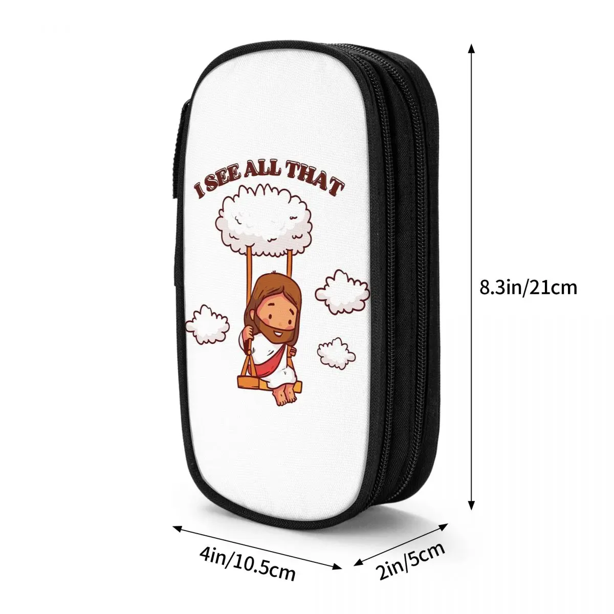 I See All That Cute Jesus On A Cloud Swing Pencil Case for Kids School Pen Box Pencil Bag Stationery Supplies Pen Holder Bag
