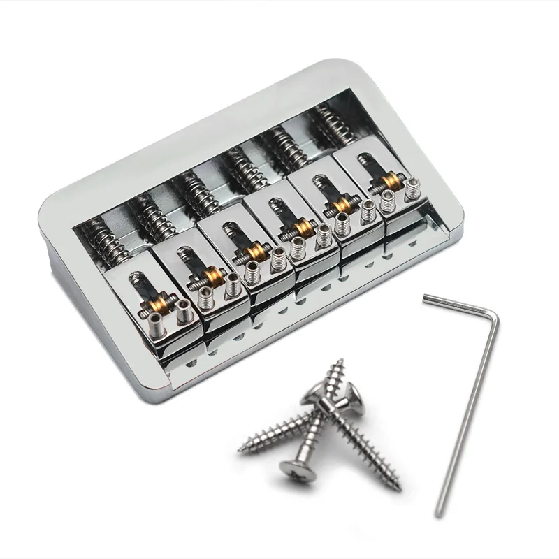 

6-струнный электрогитарный фиксированный роликовый бридж 74x45 мм, конструкция с проходящими струнами через корпус, расстояние между струнами 10,6 мм, запчасти и аксессуары для гитар