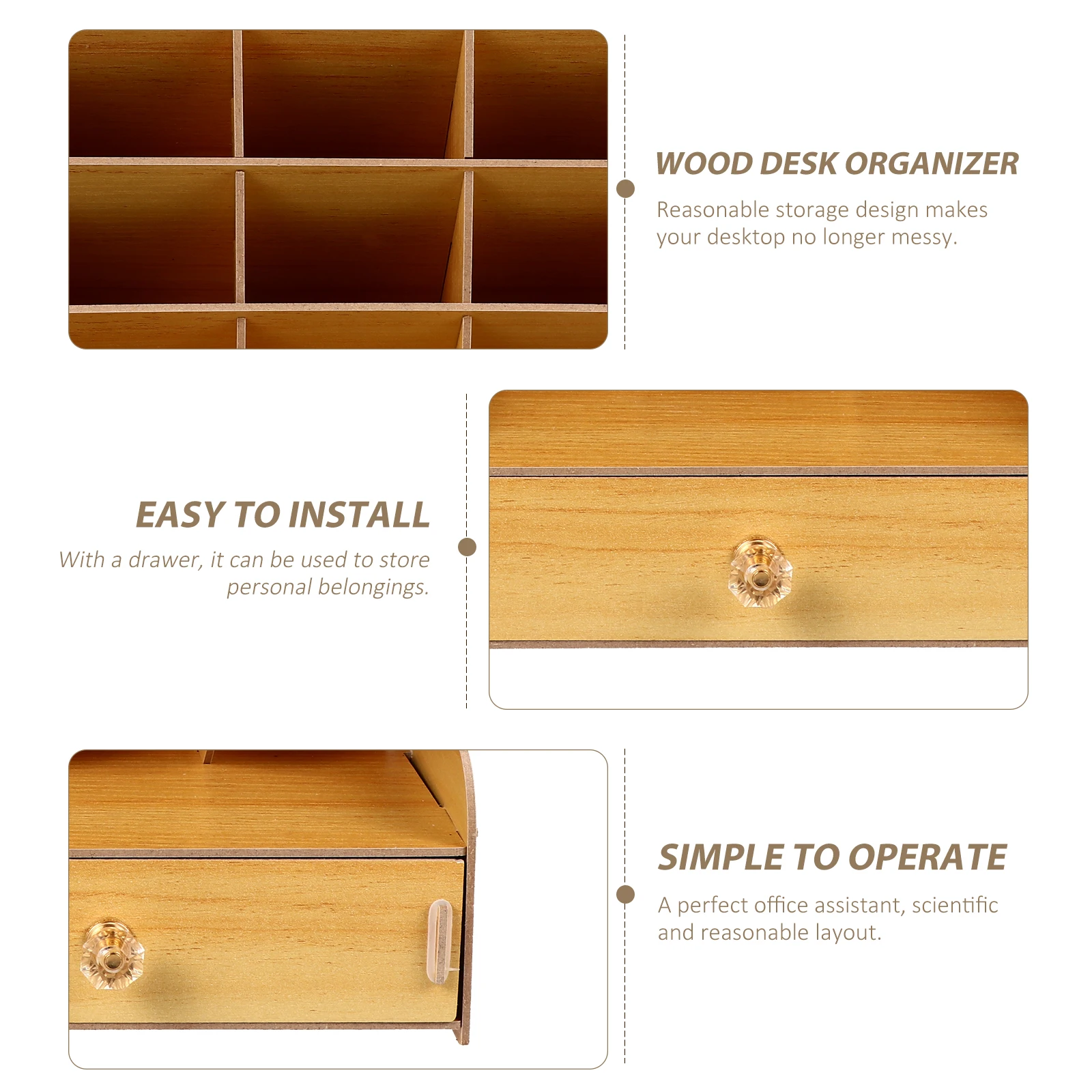 

Wooden Pen Holder Desktop Organizer Pencil Container Stationery Storage Box Small Office Supplies Holder for School and Home