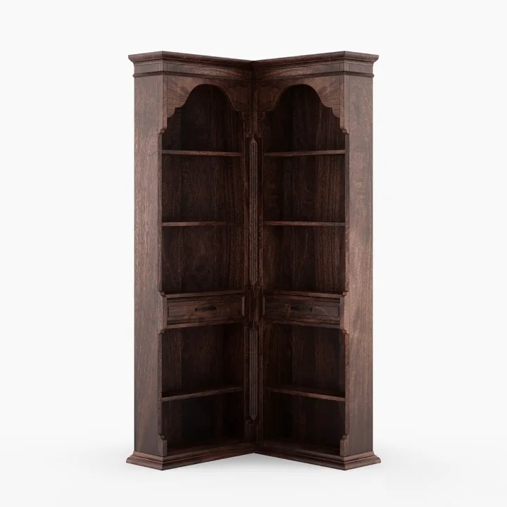 Java Wood Furniture Rustic Antique Solid Teak Wood Corner Wine Bar Cabinet Stainless Steel Drawers Multi Shelf Liquor Storage