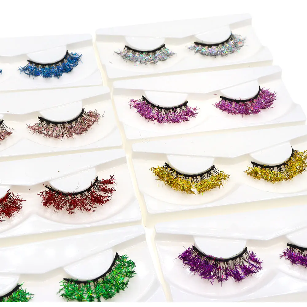 AMSDCN Macaron Butterfly Glitter False Eyelashes with Curling Russian Lift for Halloween And Christmas Festive Makeup One Pair