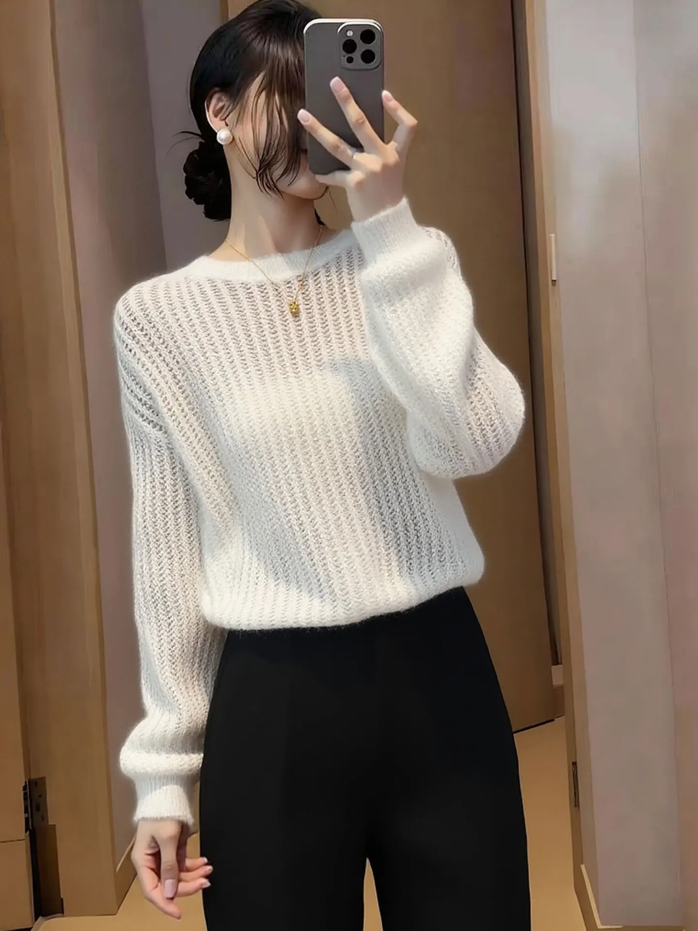 

Ele Long Sve Knitted Sweater round Ne Casual Loose Women's Top Spring Faion Commute Warmth Comfortable Knitwear
