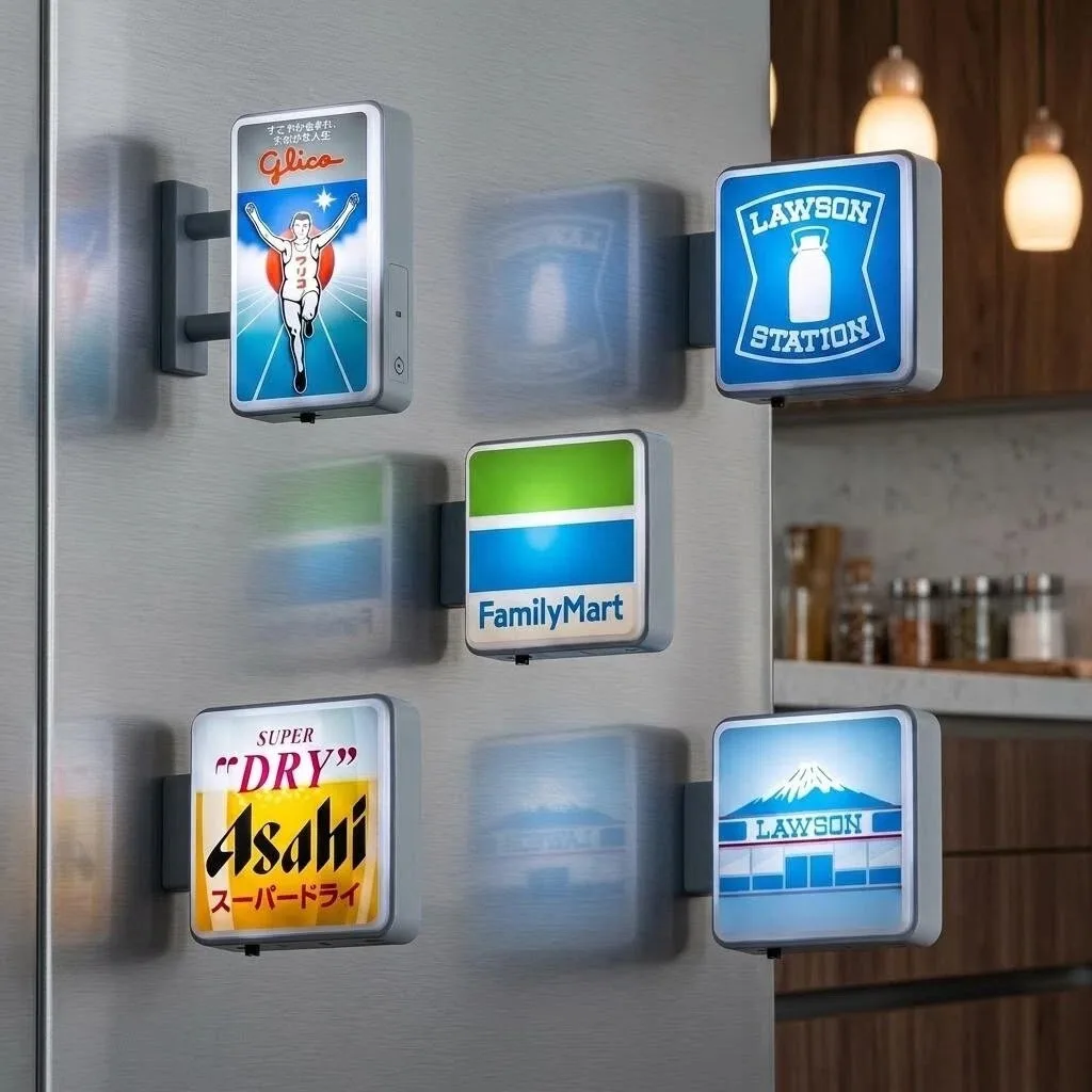 LED Luminous Mini Sign Fridge Magnet, Japanese Style Magnetic Light Box, Travel Souvenir Refrigerator Sticker Home Kitchen Decor