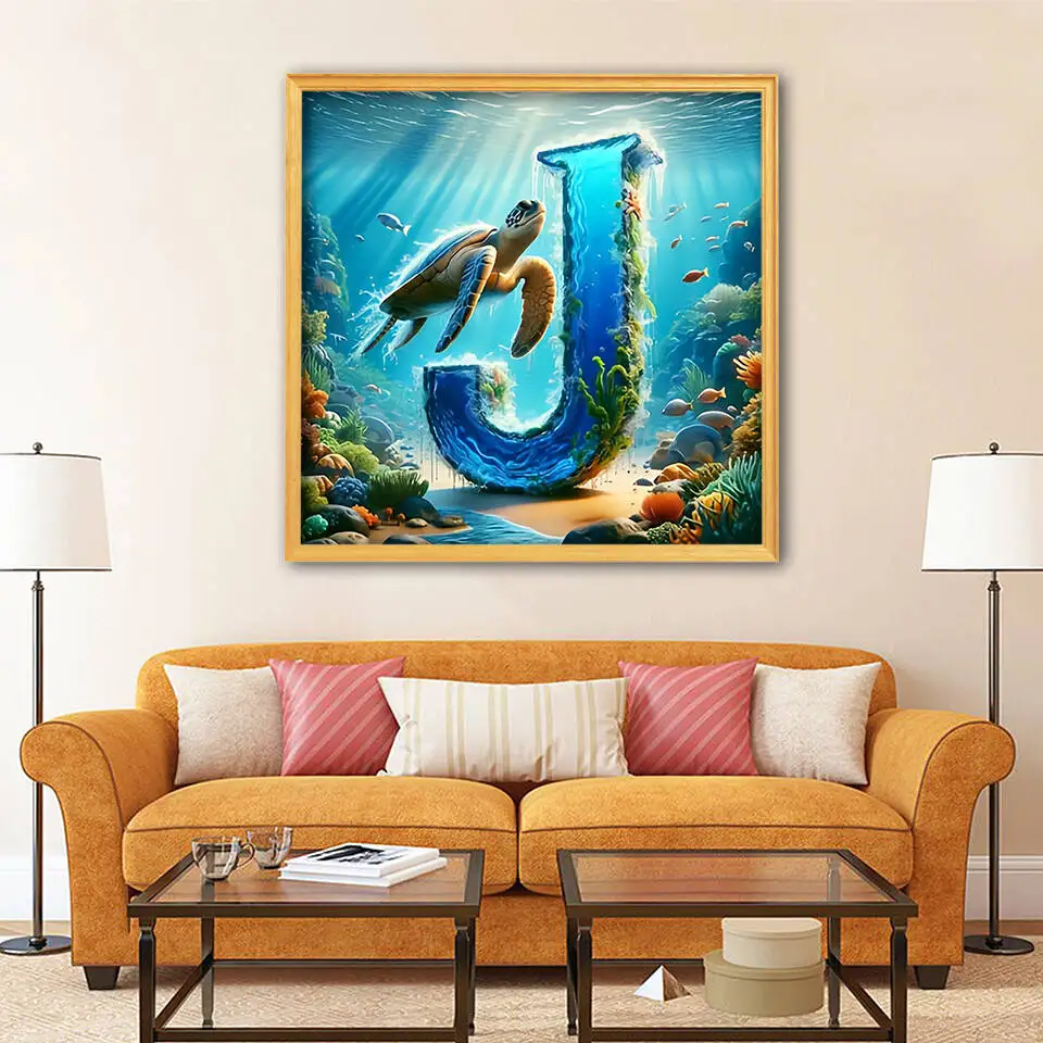 EverShine DIY 5D Diamond Painting Alphabet 26 Letters Full Square Round Drill Embroidery Turtle Sea Coral Mosaic Home Decoration